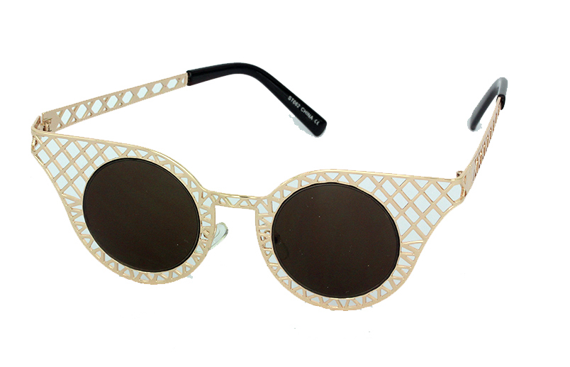Lovely gold metal grid sunglasses in cateye design