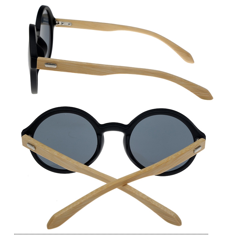 Oversize round sunglasses in black with handmade bamboo arms. Robust quality - sunlooper.co.uk - billede 2