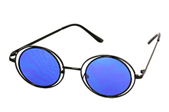 Lovely round black Lennon sunglasses with blue lenses