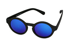 Matte black round sunglasses with blue mirror lenses