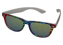 Wayfarer sunglasses in coloured animal print design and mirrored lenses