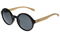 Oversize round sunglasses in black with handmade bamboo arms. Robust quality - Design nr. 3044
