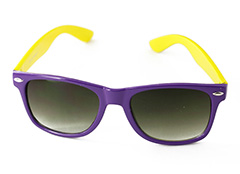 Wayfarer sunglasses in purple with yellow arms