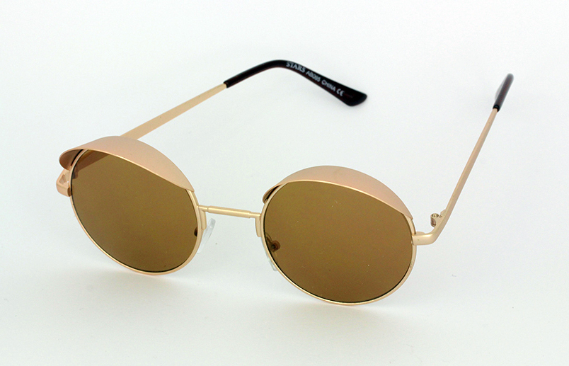 Gold round sunglasses with small shade